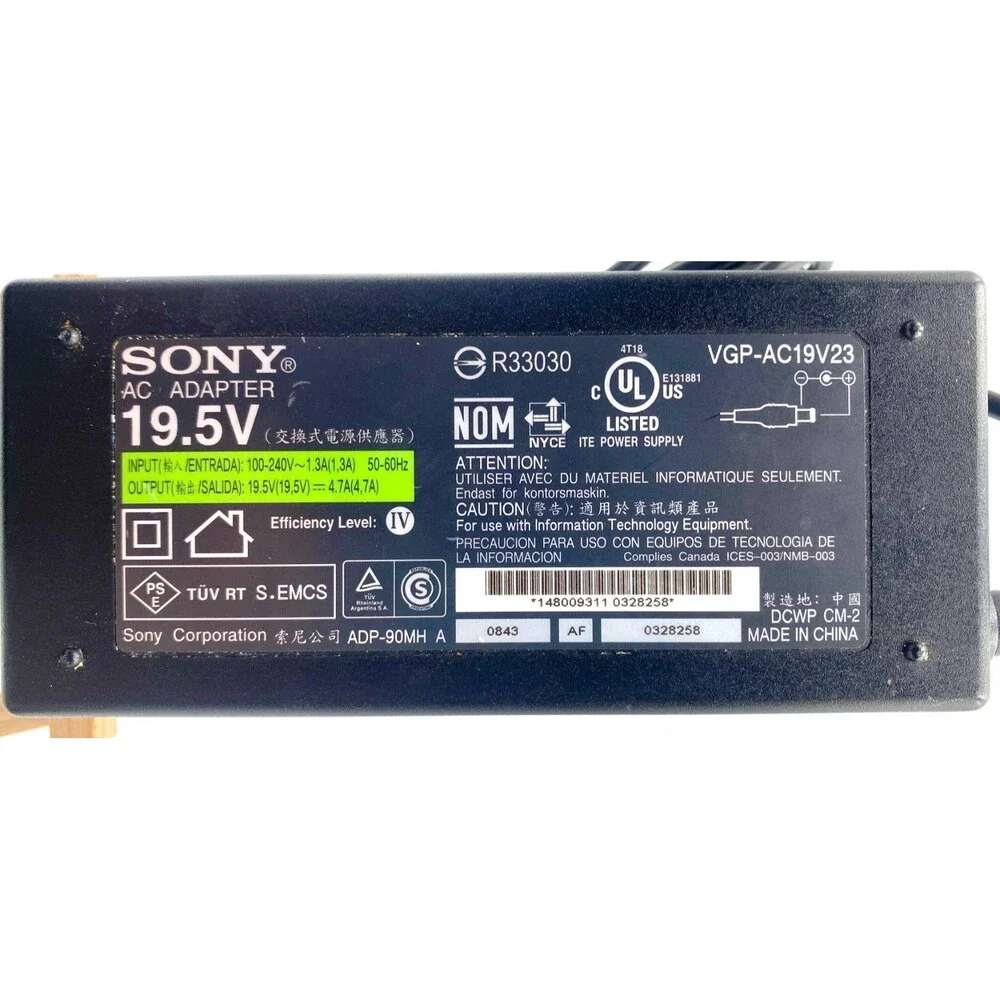 Sony VGP-AC19V32 Vaio Laptop Charger AC Adapter Power Supply 19.5V 4.7A 90W